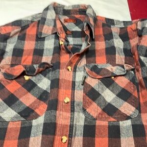 FiveBrother GRAY RED Button Up checkered Flannel Shirt HEAVY COTTON mens Large